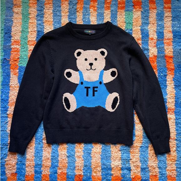 Teddy Fresh Bear Knit Pullover Sweater Size XL Intarsia Black Logo - Picture 1 of 9